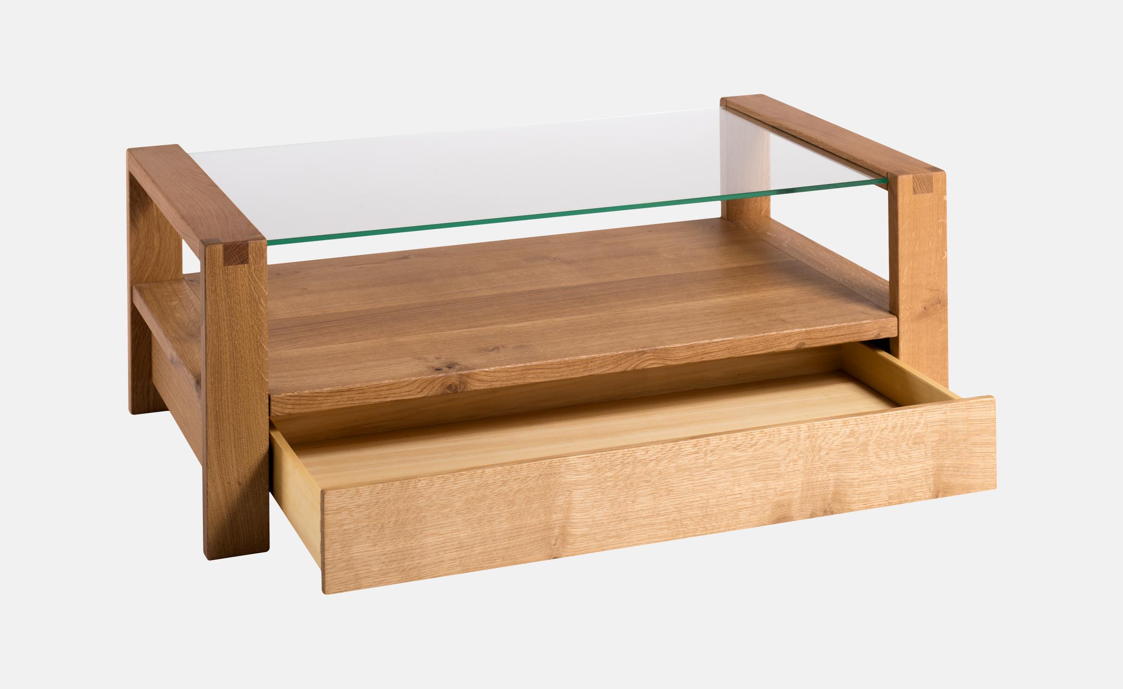 Table basse en chene avec plateau verre